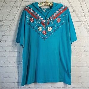 Vintage 90s USA Made No Boundaries Southwestern Oversized Hooded Tee Size 24W